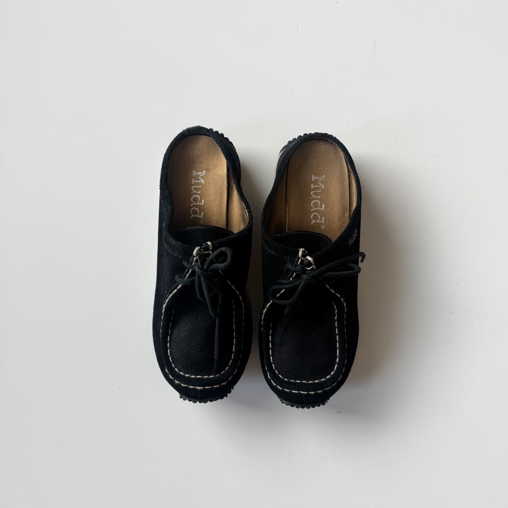 Mudd Vintage Black Suede Mules Moc Toe Lace Up Platform Shoes Womens 7.5 Y2K - Picture 10 of 11